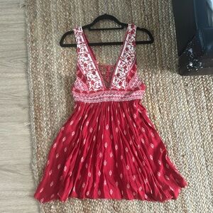 Red and white printed flowy summer dress